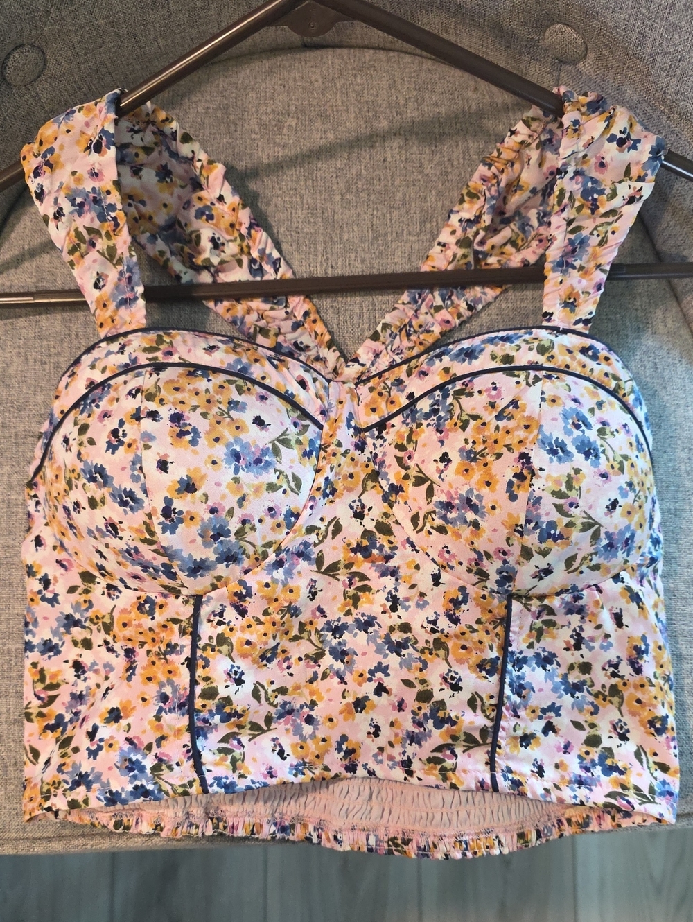 T.J.Maxx Pink Multi Floral Bustier Crop Top